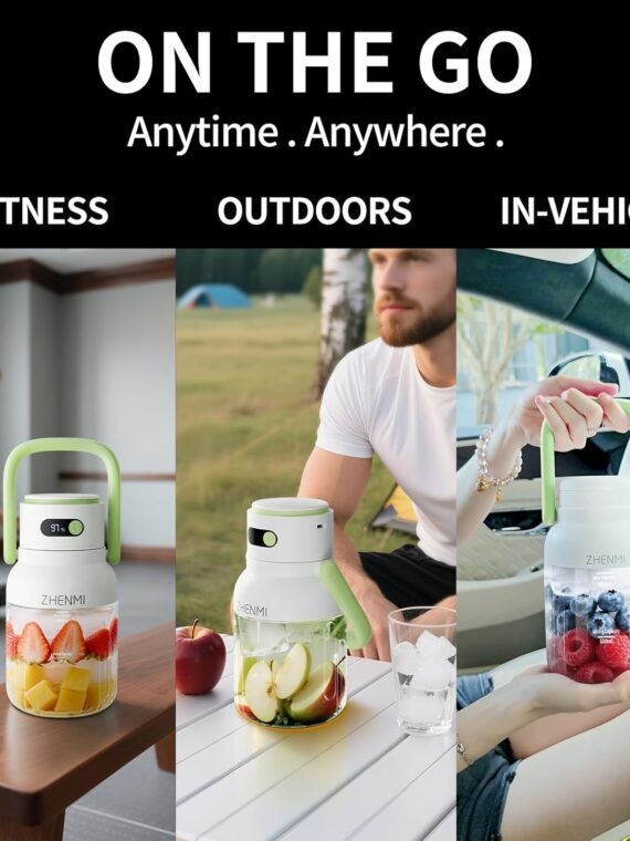Portable Blender, 1000ml Capacity, Stainless Steel 12-Blade System, Portable Ice Crushing Juicer-for Shakes & Smoothies, BPA Free, 2 Leakproof-Lids & Straw, USB Rechargeable (green)