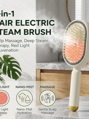 Electric Spray Air Cushion Massage Comb, 3-in-1 Rechargeable Steam Hair Brush, Self-Cleaning Anti-Tangle Design, Anti-Static Hairbrush for Frizzy Hair, Scalp Massage & Hair Care (Pink)