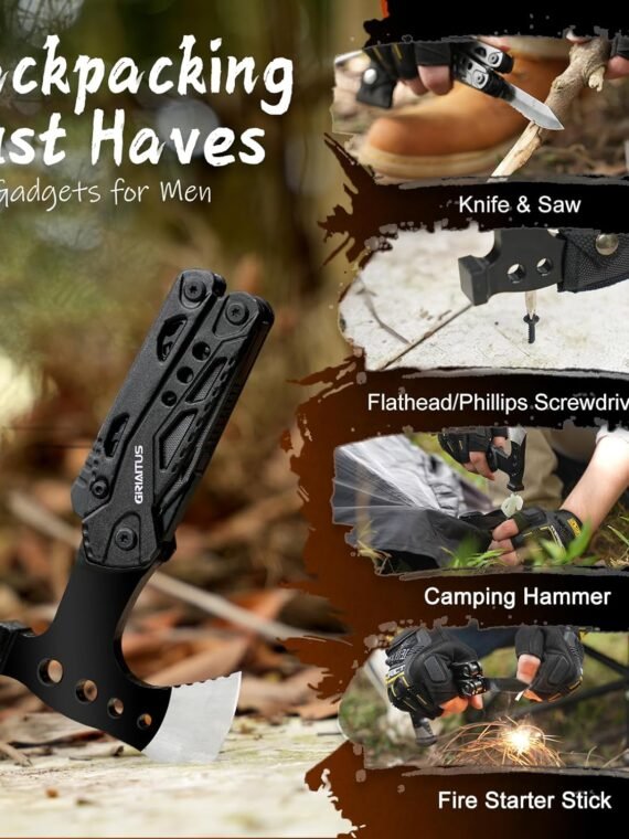 Camping Multitool Accessories Gifts for Men Dad 16 in 1 Upgraded Multi Tool Survival Gear with Axe Hammer Pliers Saw Screwdrivers Bottle Opener Whistle & Portable Sheath for Hiking,Fishing