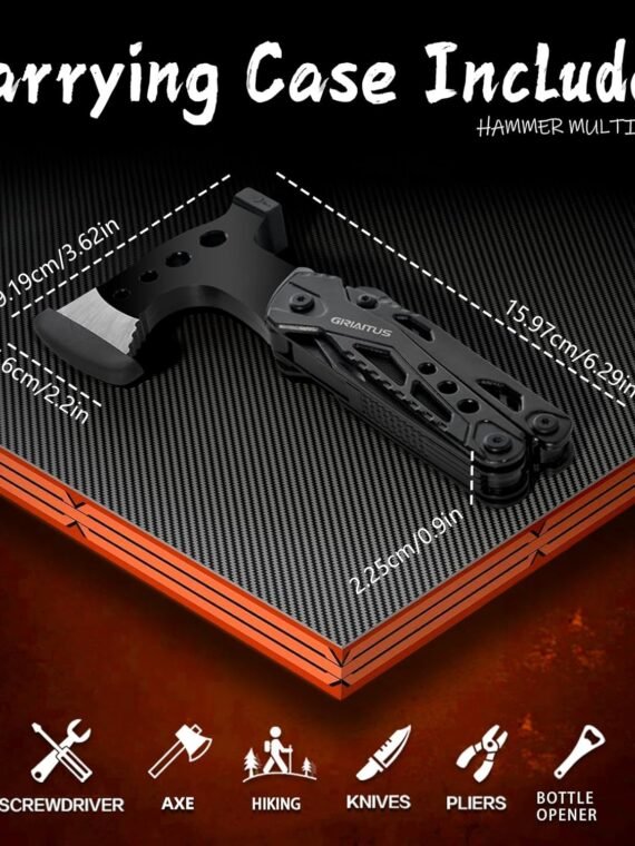 Camping Multitool Accessories Gifts for Men Dad 16 in 1 Upgraded Multi Tool Survival Gear with Axe Hammer Pliers Saw Screwdrivers Bottle Opener Whistle & Portable Sheath for Hiking,Fishing