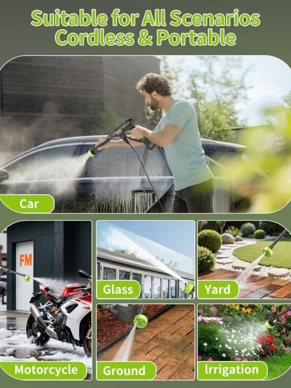 MIMYTH Cordless Power Washer; 990 PSI Cordless Pressure Washer with Battery&Charger & 6-in-1 Nozzle; powerwashers for Home; Portable Power Washer for car wash, Yard (990PSI)