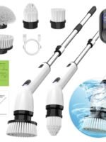 TUYU Electric Spin Scrubber, Full-Body IPX7 Waterproof Bathroom Scrubber with Power LCD Display, Adjustable Extension Handle, Cordless Shower Cleaner Brush for Bathtub Kitchen Wall Cleaning