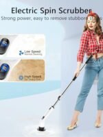 TUYU Electric Spin Scrubber, Full-Body IPX7 Waterproof Bathroom Scrubber with Power LCD Display, Adjustable Extension Handle, Cordless Shower Cleaner Brush for Bathtub Kitchen Wall Cleaning