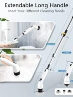 TUYU Electric Spin Scrubber, Full-Body IPX7 Waterproof Bathroom Scrubber with Power LCD Display, Adjustable Extension Handle, Cordless Shower Cleaner Brush for Bathtub Kitchen Wall Cleaning