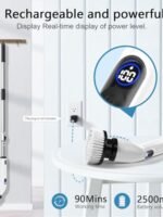 TUYU Electric Spin Scrubber, Full-Body IPX7 Waterproof Bathroom Scrubber with Power LCD Display, Adjustable Extension Handle, Cordless Shower Cleaner Brush for Bathtub Kitchen Wall Cleaning