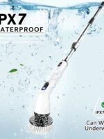 TUYU Electric Spin Scrubber, Full-Body IPX7 Waterproof Bathroom Scrubber with Power LCD Display, Adjustable Extension Handle, Cordless Shower Cleaner Brush for Bathtub Kitchen Wall Cleaning