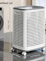 Laundry Basket with Wheels & Lid, Rolling Clothes Hamper with Lid for Laundry Room, College Dorm, Bathroom, Bedroom - Ventilated Plastic Storage Basket with Handle, White
