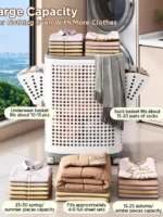 Laundry Basket with Wheels & Lid, Rolling Clothes Hamper with Lid for Laundry Room, College Dorm, Bathroom, Bedroom - Ventilated Plastic Storage Basket with Handle, White
