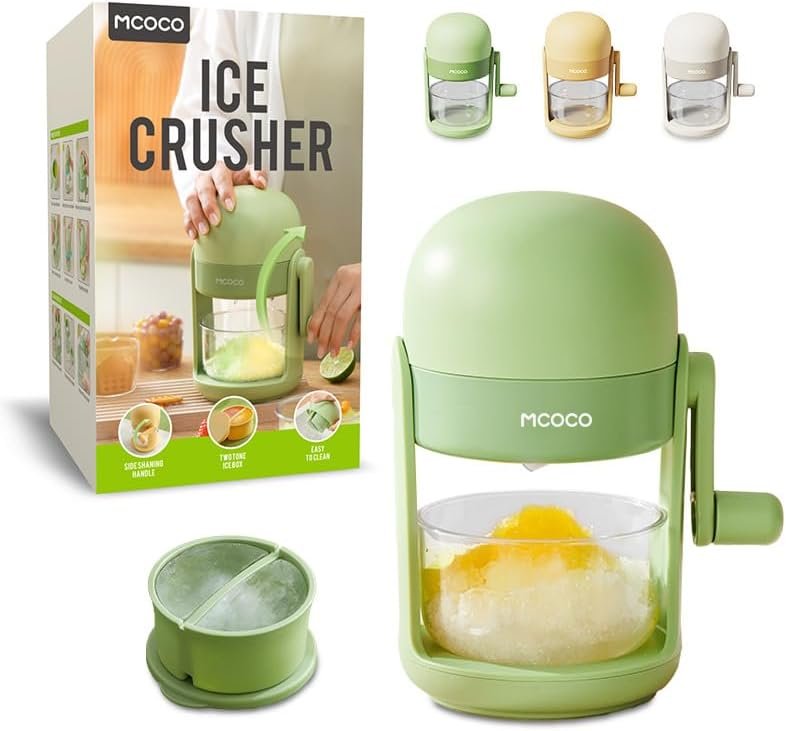 Hand-crank Portable Shaved Ice Maker with Divided Silicone Ice Mold, Makes Two-Color Slush, Manual Non-Electric Ice Crusher for Homemade Shaved Ice, Snow Ice & Cold Desserts