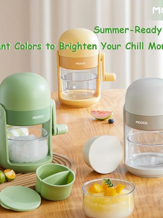 Hand-crank Portable Shaved Ice Maker with Divided Silicone Ice Mold, Makes Two-Color Slush, Manual Non-Electric Ice Crusher for Homemade Shaved Ice, Snow Ice & Cold Desserts