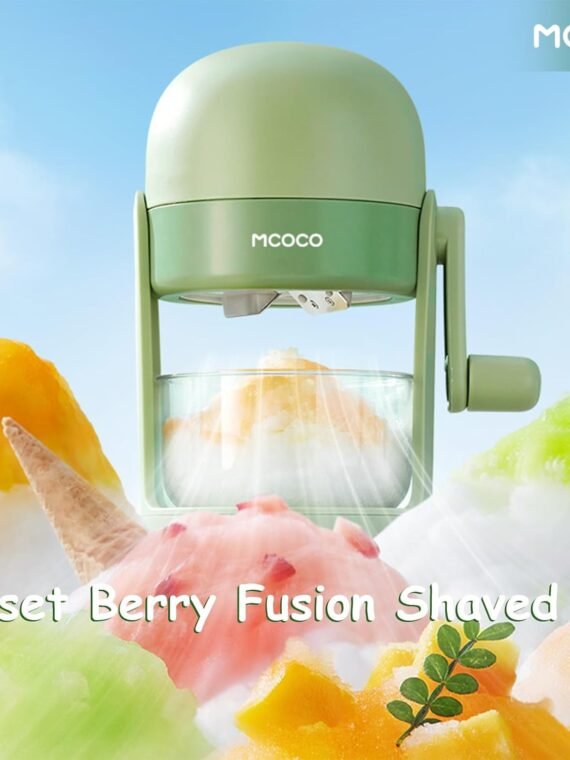 Hand-crank Portable Shaved Ice Maker with Divided Silicone Ice Mold, Makes Two-Color Slush, Manual Non-Electric Ice Crusher for Homemade Shaved Ice, Snow Ice & Cold Desserts