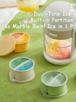 Hand-crank Portable Shaved Ice Maker with Divided Silicone Ice Mold, Makes Two-Color Slush, Manual Non-Electric Ice Crusher for Homemade Shaved Ice, Snow Ice & Cold Desserts