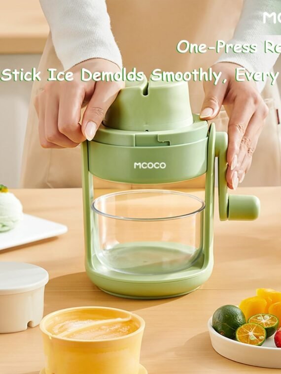 Hand-crank Portable Shaved Ice Maker with Divided Silicone Ice Mold, Makes Two-Color Slush, Manual Non-Electric Ice Crusher for Homemade Shaved Ice, Snow Ice & Cold Desserts