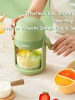 Hand-crank Portable Shaved Ice Maker with Divided Silicone Ice Mold, Makes Two-Color Slush, Manual Non-Electric Ice Crusher for Homemade Shaved Ice, Snow Ice & Cold Desserts